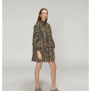 GANNI cotton poplin tiger print babydoll dress size large